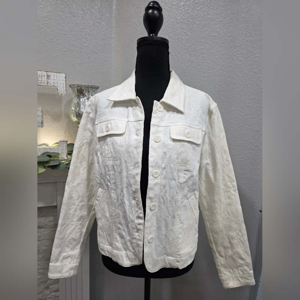Croft & Barrow White Jean Jacket Classic Style